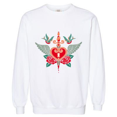 Swallows Heart Lockbox Sword Garment-Dyed Sweatshirt