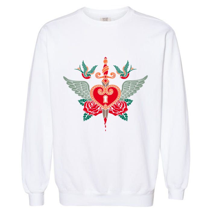 Swallows Heart Lockbox Sword Garment-Dyed Sweatshirt
