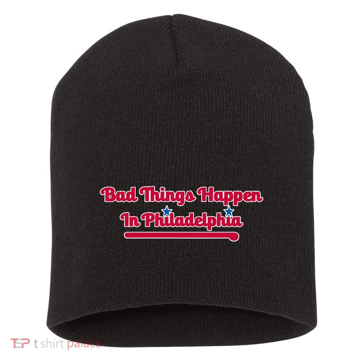 Shoenice Wearing Bad Things Happen In Philadelphia Short Acrylic Beanie