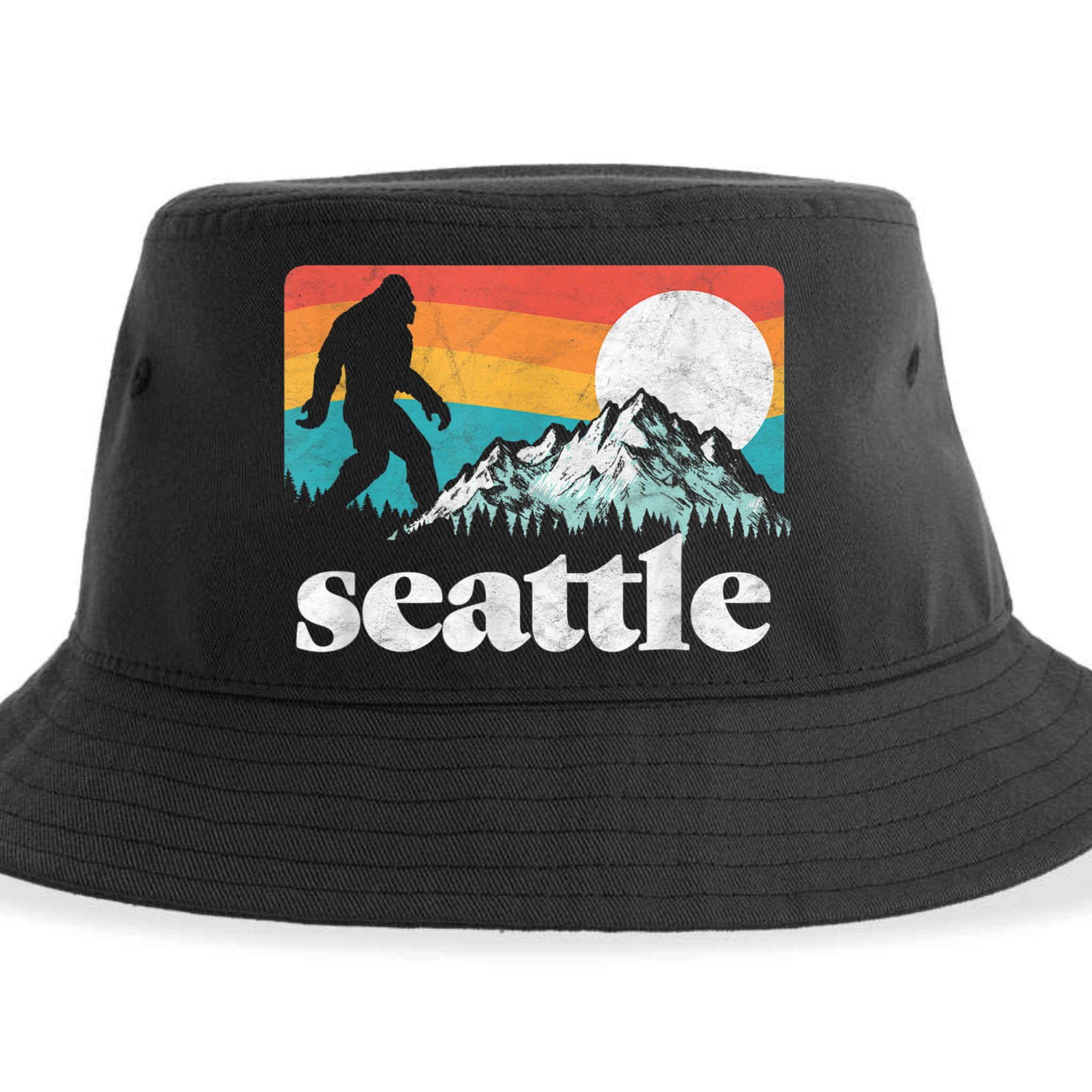 Seattle Washington Bigfoot Mountains Sustainable Bucket Hat
