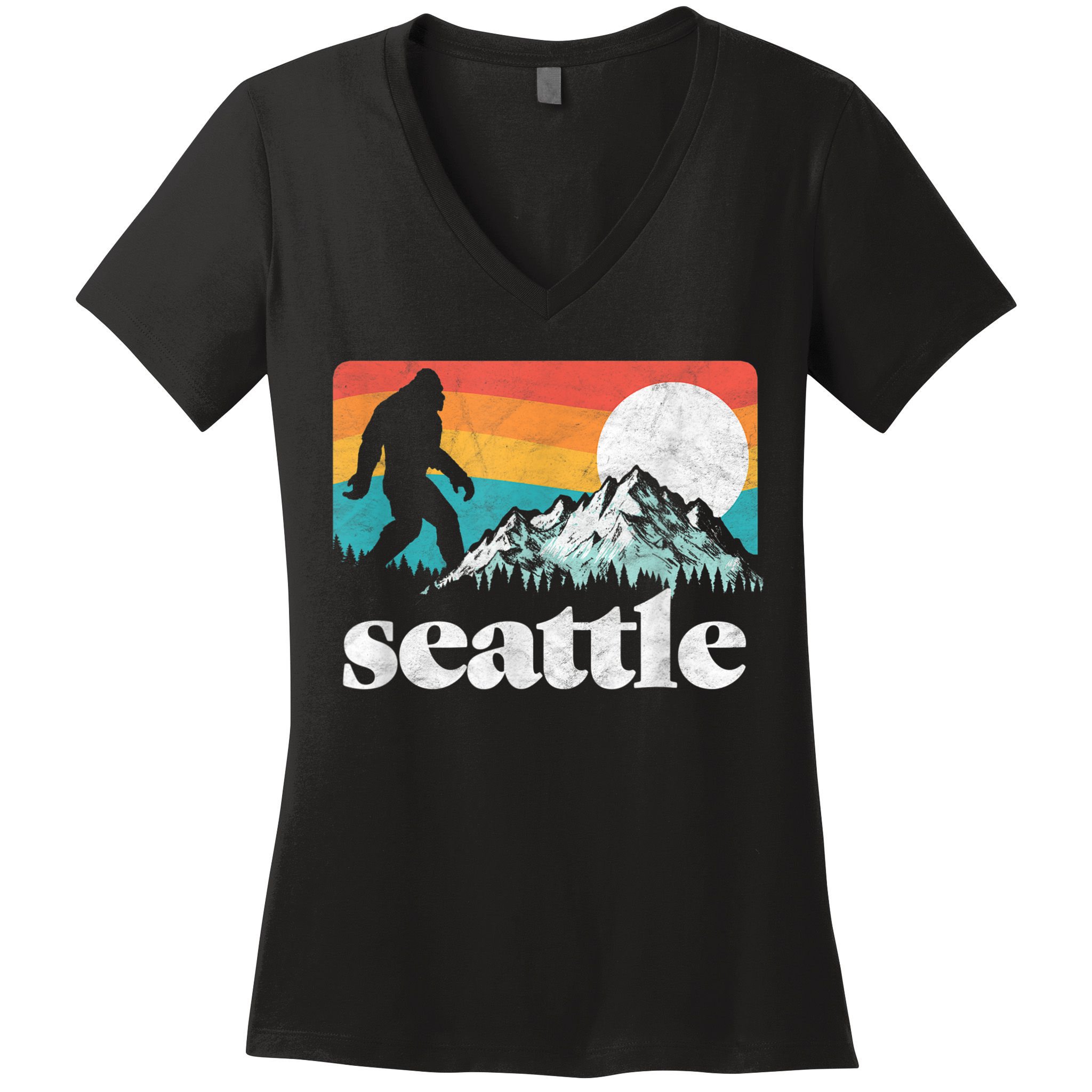 Seattle Washington Bigfoot Mountains Women's V-Neck T-Shirt