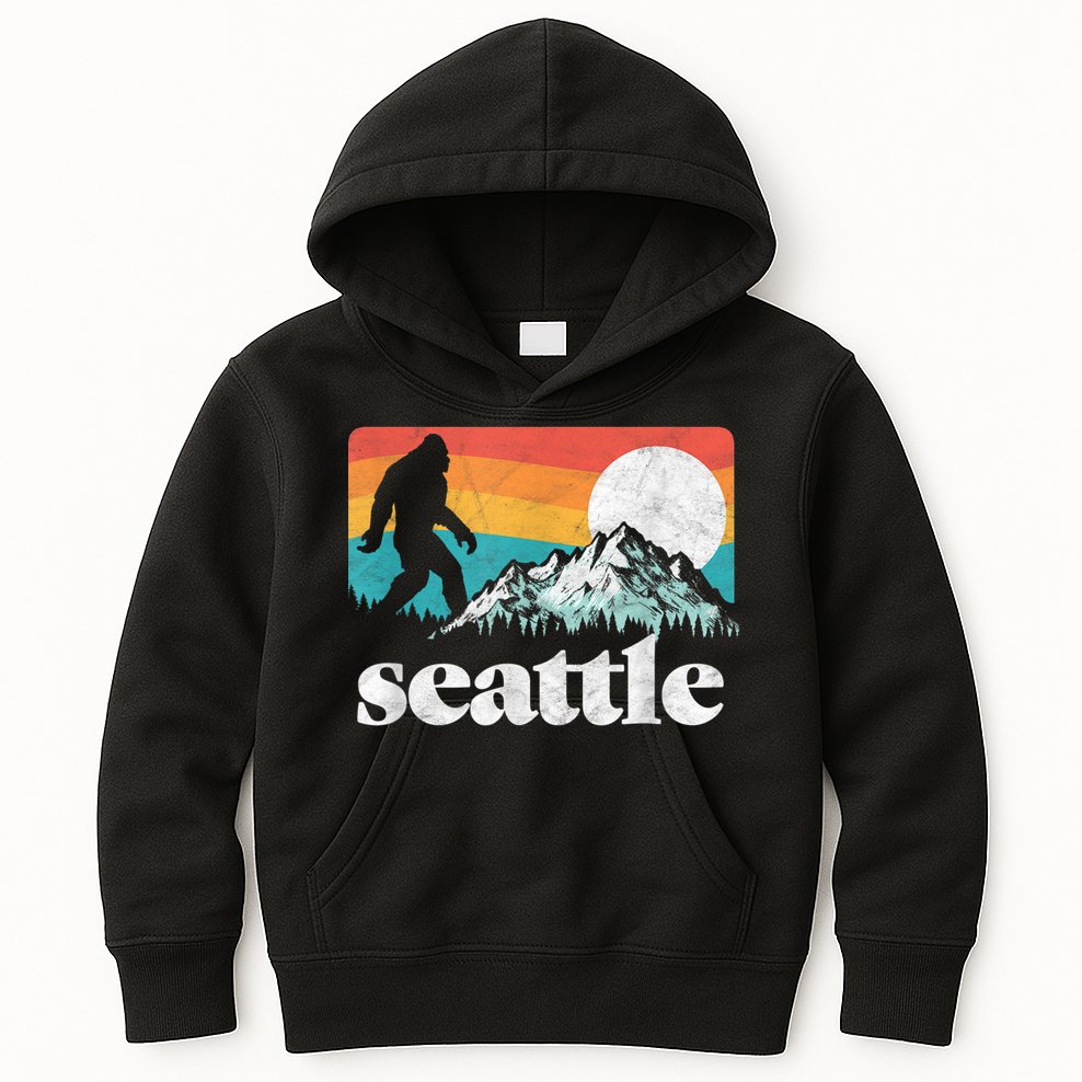Seattle Washington Bigfoot Mountains Kids Hoodie