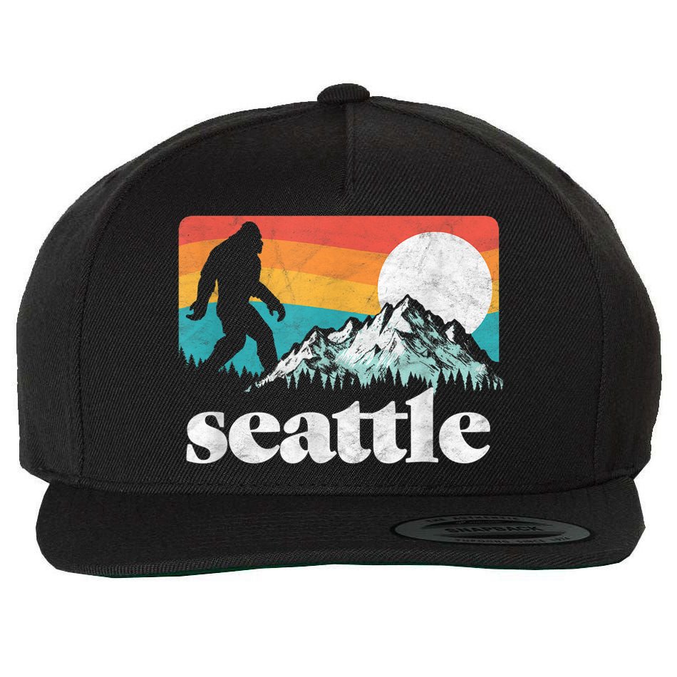 Seattle Washington Bigfoot Mountains Wool Snapback Cap