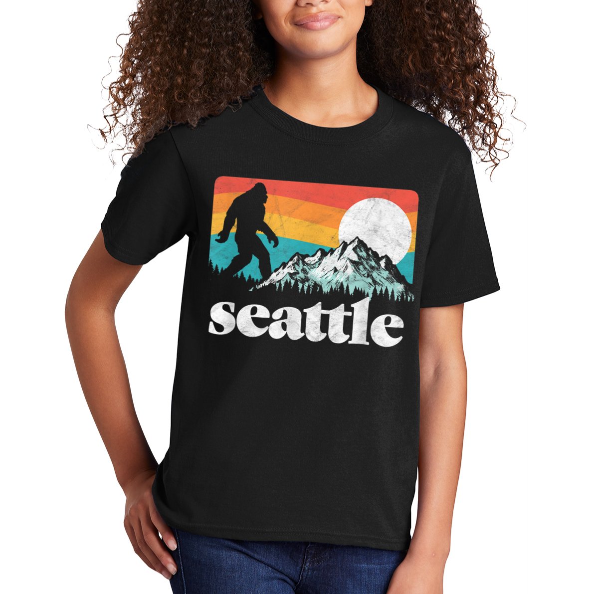 Seattle Washington Bigfoot Mountains Kids T-Shirt