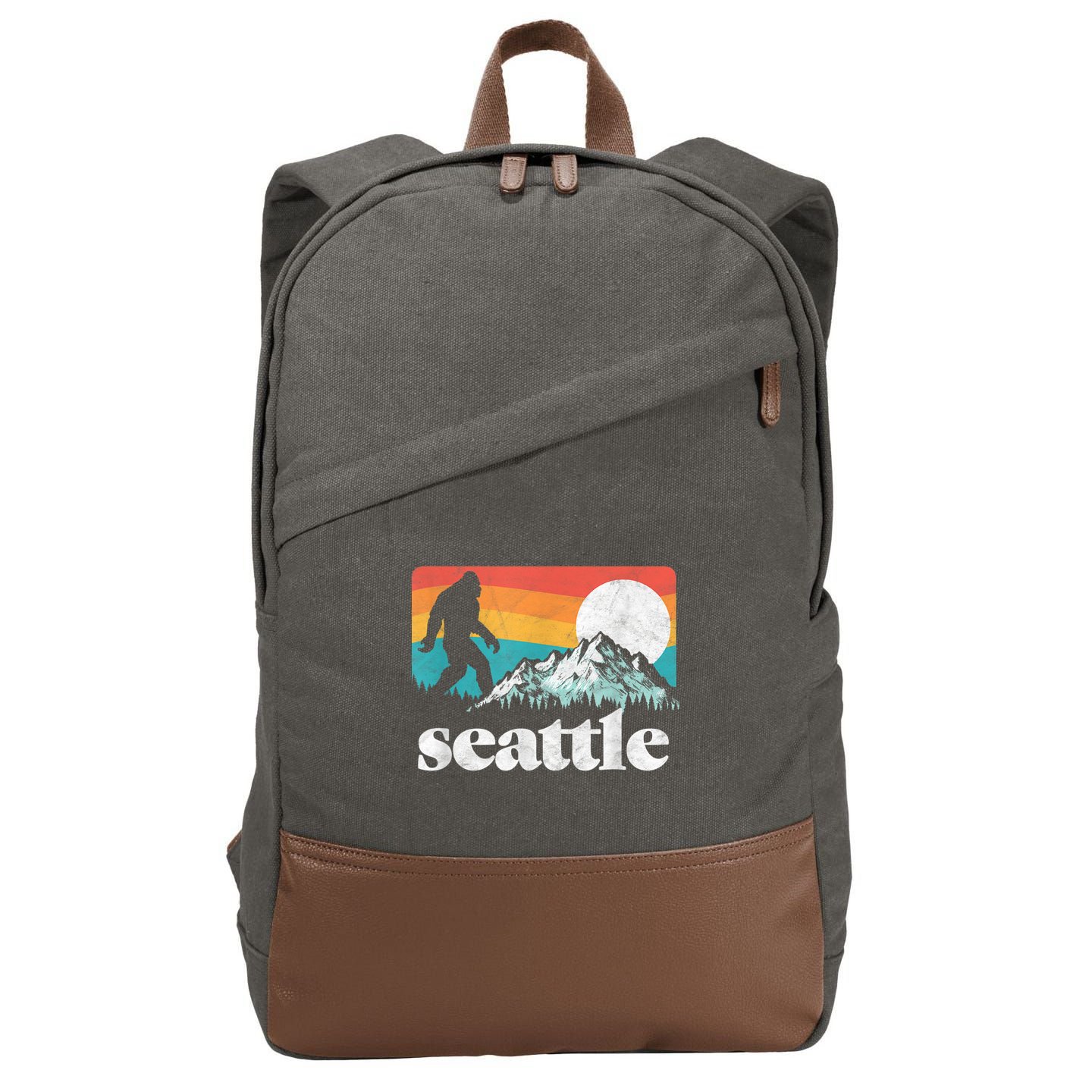 Seattle Washington Bigfoot Mountains Cotton Canvas Backpack