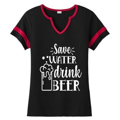 Save Water Beer With Pint Graphic Funny Gift Ladies Halftime Notch Neck Tee