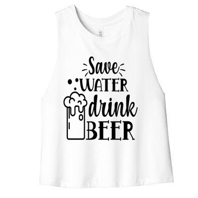 Save Water Beer With Pint Graphic Funny Gift Women's Racerback Cropped Tank