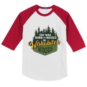 She Was Born And Raised In Wishabitch Woods Kids Colorblock Raglan Jersey