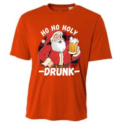 Santa With Beer Ho Ho Holy Drunk Gift Cooling Performance Crew T-Shirt