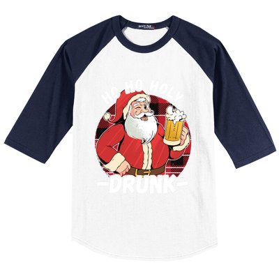 Santa With Beer Ho Ho Holy Drunk Gift Baseball Sleeve Shirt