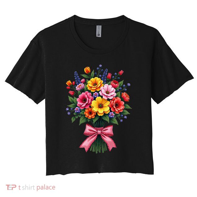 Spring Wildflower Bouquet Floral Arrangement Crop Top
