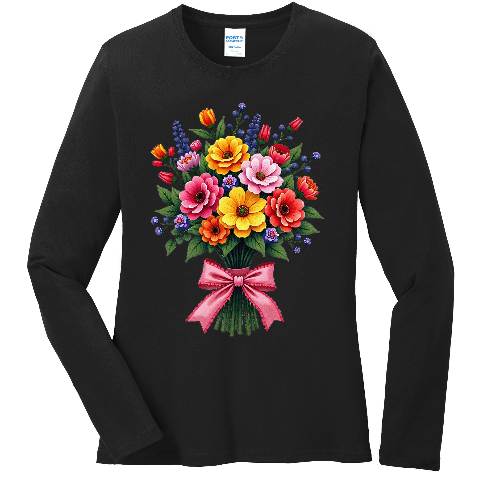 Spring Wildflower Bouquet Floral Arrangement Ladies Long Sleeve Shirt