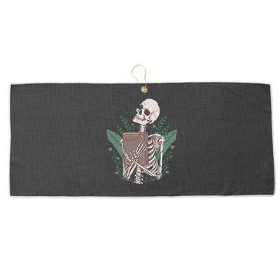 Skeleton With Book And Flowers Book Lover Goth Halloween Meaningful Gift Large Microfiber Waffle Golf Towel