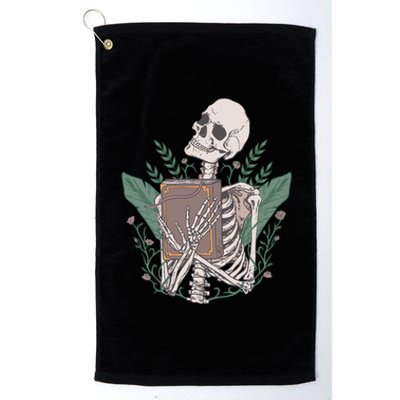 Skeleton With Book And Flowers Book Lover Goth Halloween Meaningful Gift Platinum Collection Golf Towel