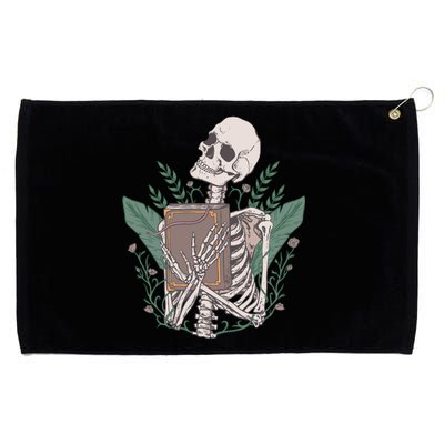 Skeleton With Book And Flowers Book Lover Goth Halloween Meaningful Gift Grommeted Golf Towel