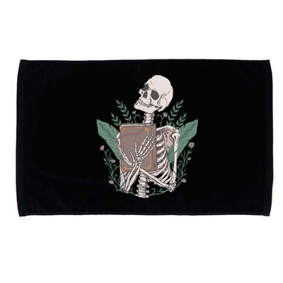 Skeleton With Book And Flowers Book Lover Goth Halloween Meaningful Gift Microfiber Hand Towel