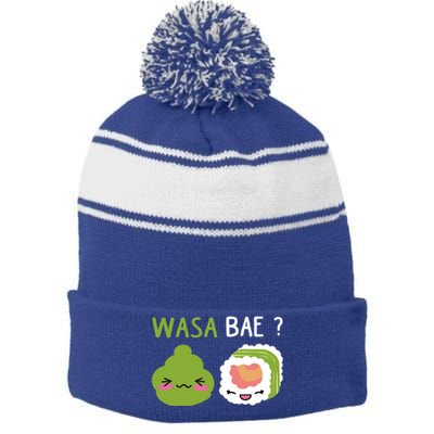 Sushi Wasa Bae Funny Sushi Lover Gift Stripe Pom Pom Beanie