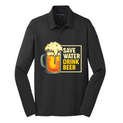 Save Water Beer Gift Silk Touch Performance Long Sleeve Polo