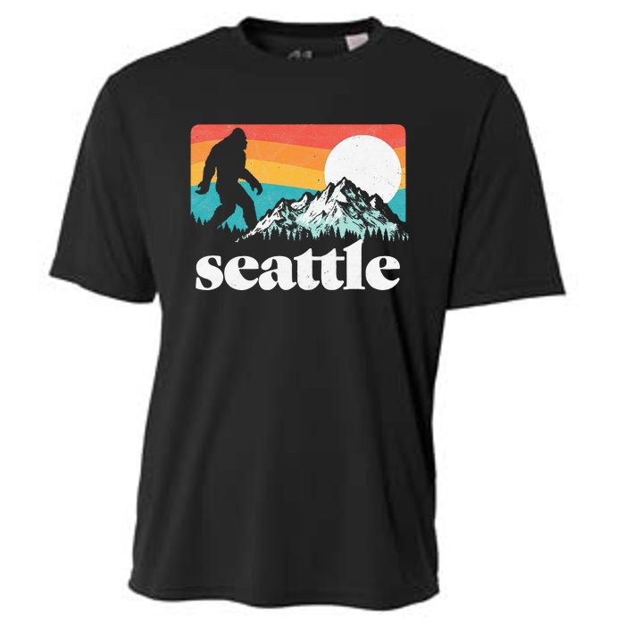 Seattle Washington Bigfoot Mountains Retro Distressed 80s Cooling Performance Crew T-Shirt