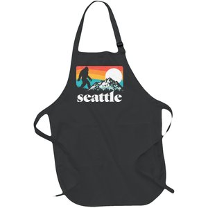 Seattle Washington Bigfoot Mountains Retro Distressed 80s Full-Length Apron With Pockets