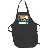 Seattle Washington Bigfoot Mountains Retro Distressed 80s Full-Length Apron With Pockets