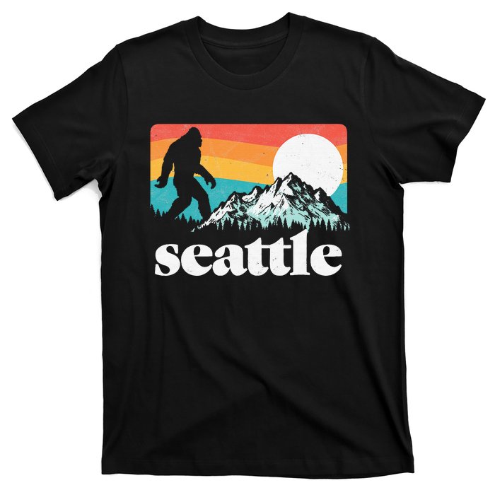 Seattle Washington Bigfoot Mountains Retro Distressed 80s T-Shirt