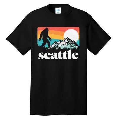 Seattle Washington Bigfoot Mountains Retro Distressed 80s Tall T-Shirt