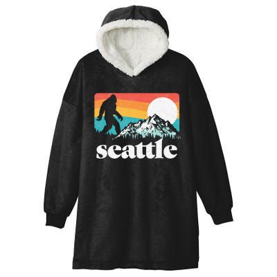 Seattle Washington Bigfoot Mountains Retro Distressed 80s Hooded Wearable Blanket