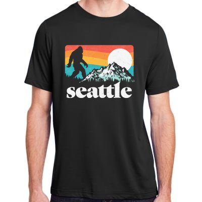 Seattle Washington Bigfoot Mountains Retro Distressed 80s Adult ChromaSoft Performance T-Shirt