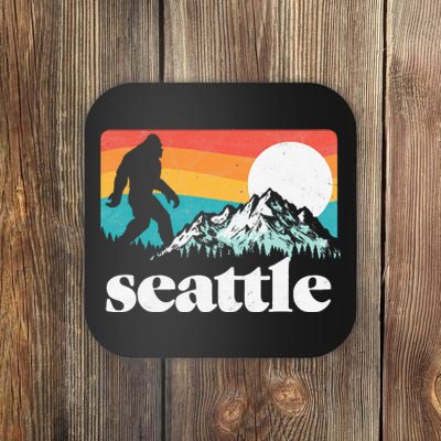 Seattle Washington Bigfoot Mountains Retro Distressed 80s Coaster