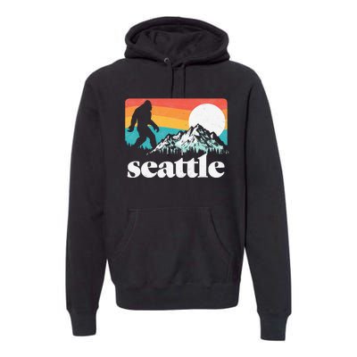 Seattle Washington Bigfoot Mountains Retro Distressed 80s Premium Hoodie