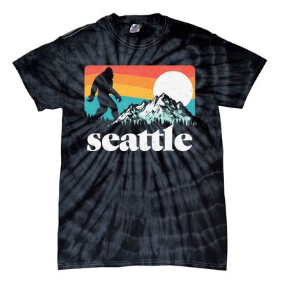 Seattle Washington Bigfoot Mountains Retro Distressed 80s Tie-Dye T-Shirt