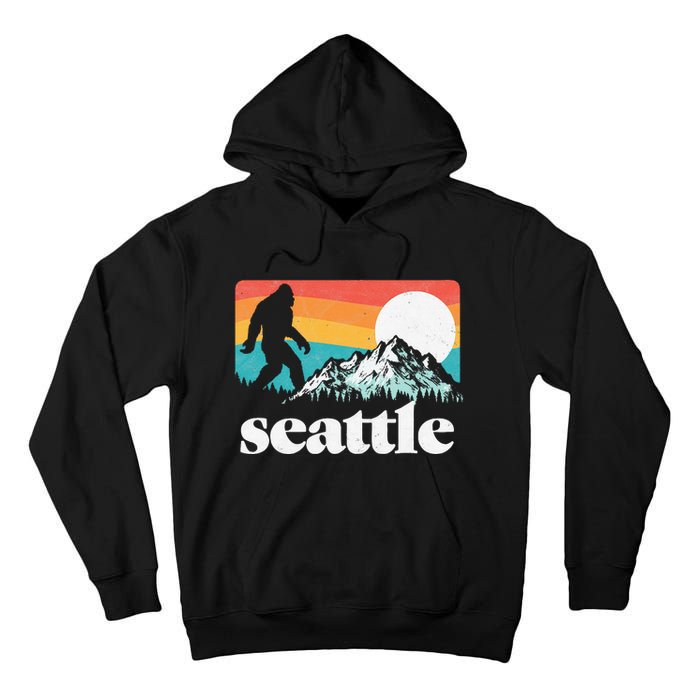 Seattle Washington Bigfoot Mountains Retro Distressed 80s Tall Hoodie