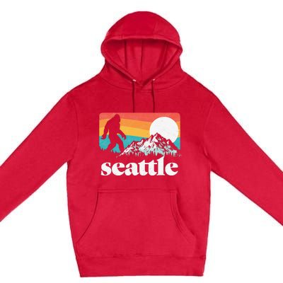 Seattle Washington Bigfoot Mountains Retro Distressed 80s Premium Pullover Hoodie