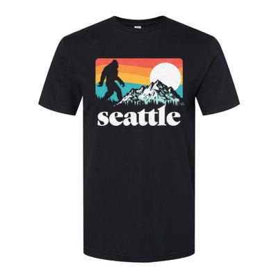 Seattle Washington Bigfoot Mountains Retro Distressed 80s Softstyle CVC T-Shirt