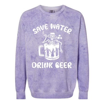 Save Water Beer Great Gift Funny Skeleton Beer Lover's Great Gift Colorblast Crewneck Sweatshirt