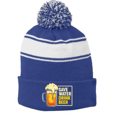 Save Water Beer Cute Gift Stripe Pom Pom Beanie