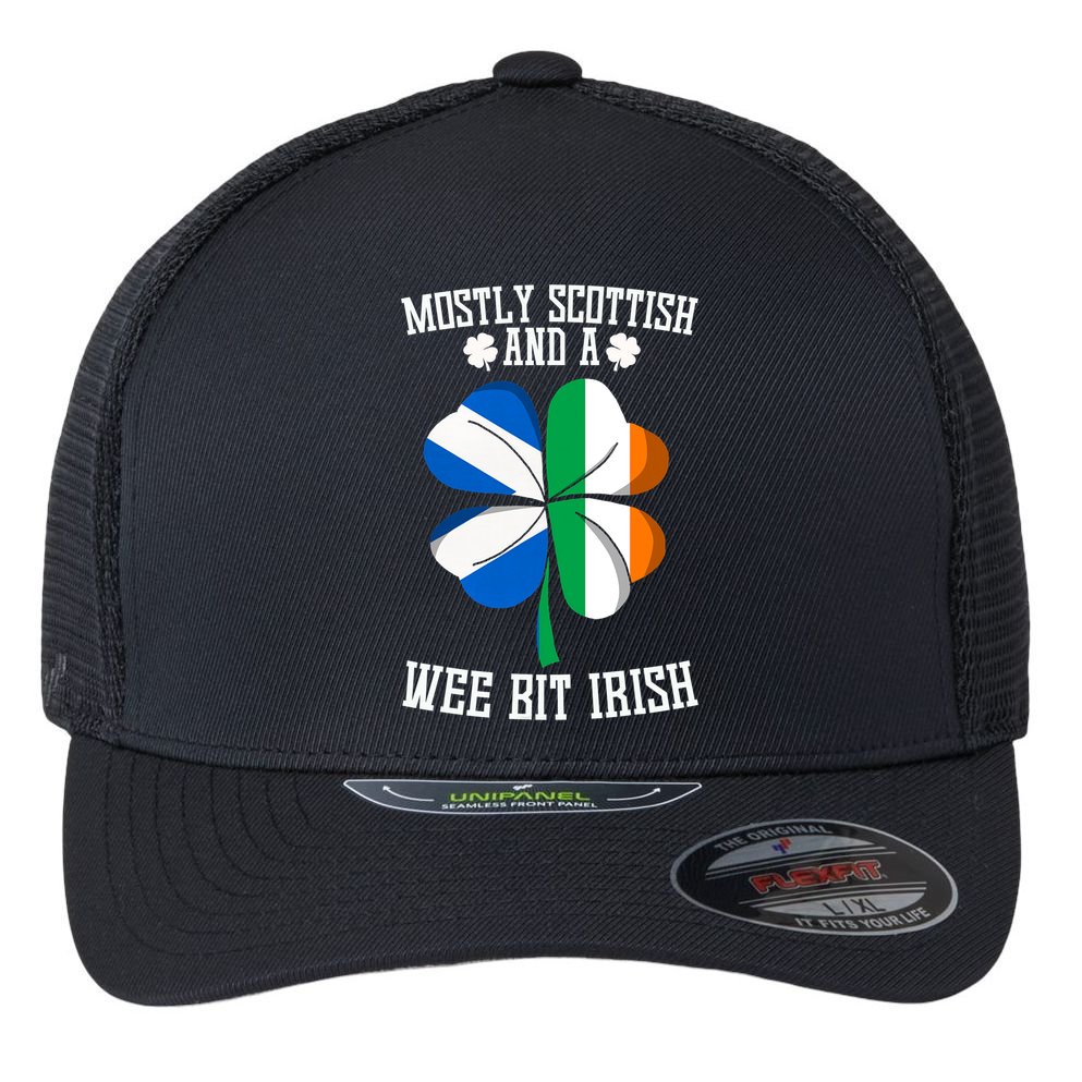 Scottish Wee Bit Irish Scotland St Patricks Day Gifts Flag Flexfit Unipanel Trucker Cap