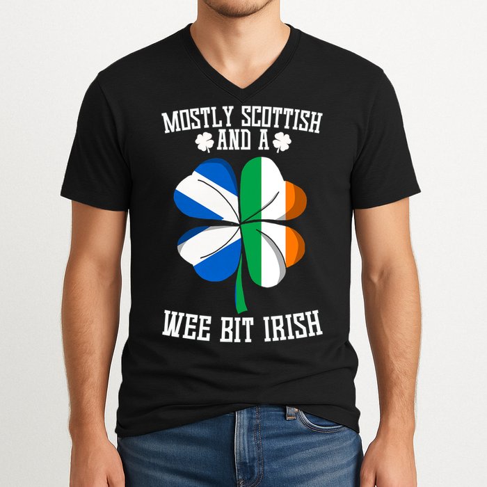 Scottish Wee Bit Irish Scotland St Patricks Day Gifts Flag V-Neck T-Shirt