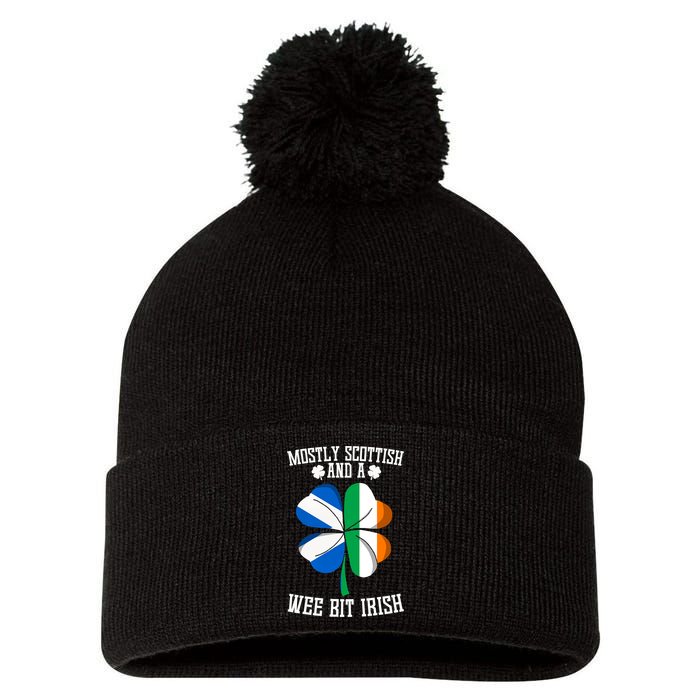 Scottish Wee Bit Irish Scotland St Patricks Day Gifts Flag Pom Pom 12in Knit Beanie
