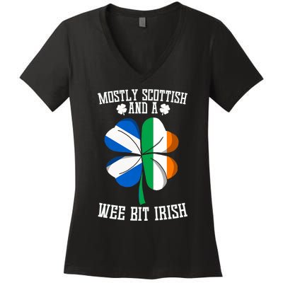 Scottish Wee Bit Irish Scotland St Patricks Day Gifts Flag Women's V-Neck T-Shirt