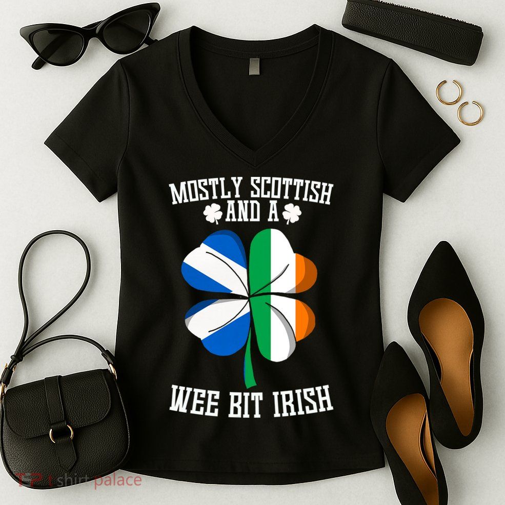 Scottish Wee Bit Irish Scotland St Patricks Day Gifts Flag Women's V-Neck T-Shirt