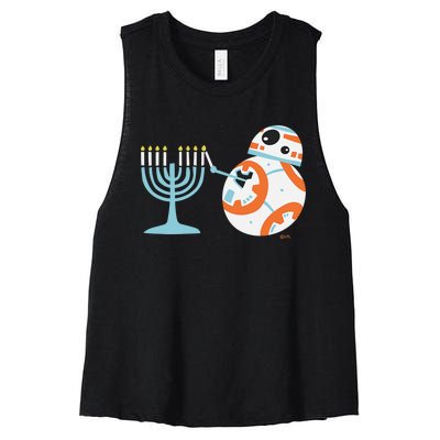 Star Wars BB-8 Lighting the Hanukkah Menorah  Women's Racerback Cropped Tank