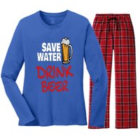 Save Water Beer Ing Party Sout Saying Alcohol Gift Women's Long Sleeve Flannel Pajama Set 