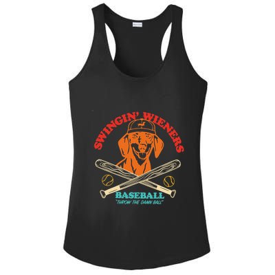 Swingin Wieners Baseball Throw The Damn Ball Ladies PosiCharge Competitor Racerback Tank