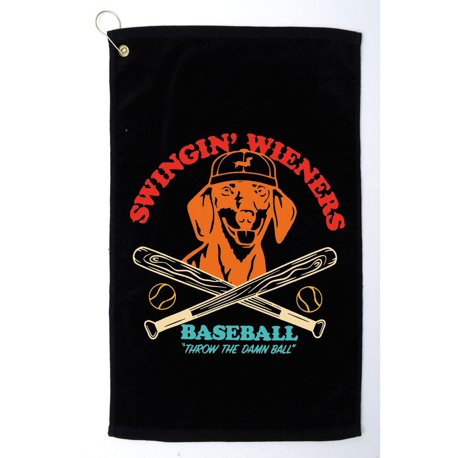 Swingin Wieners Baseball Throw The Damn Ball Golf Towel