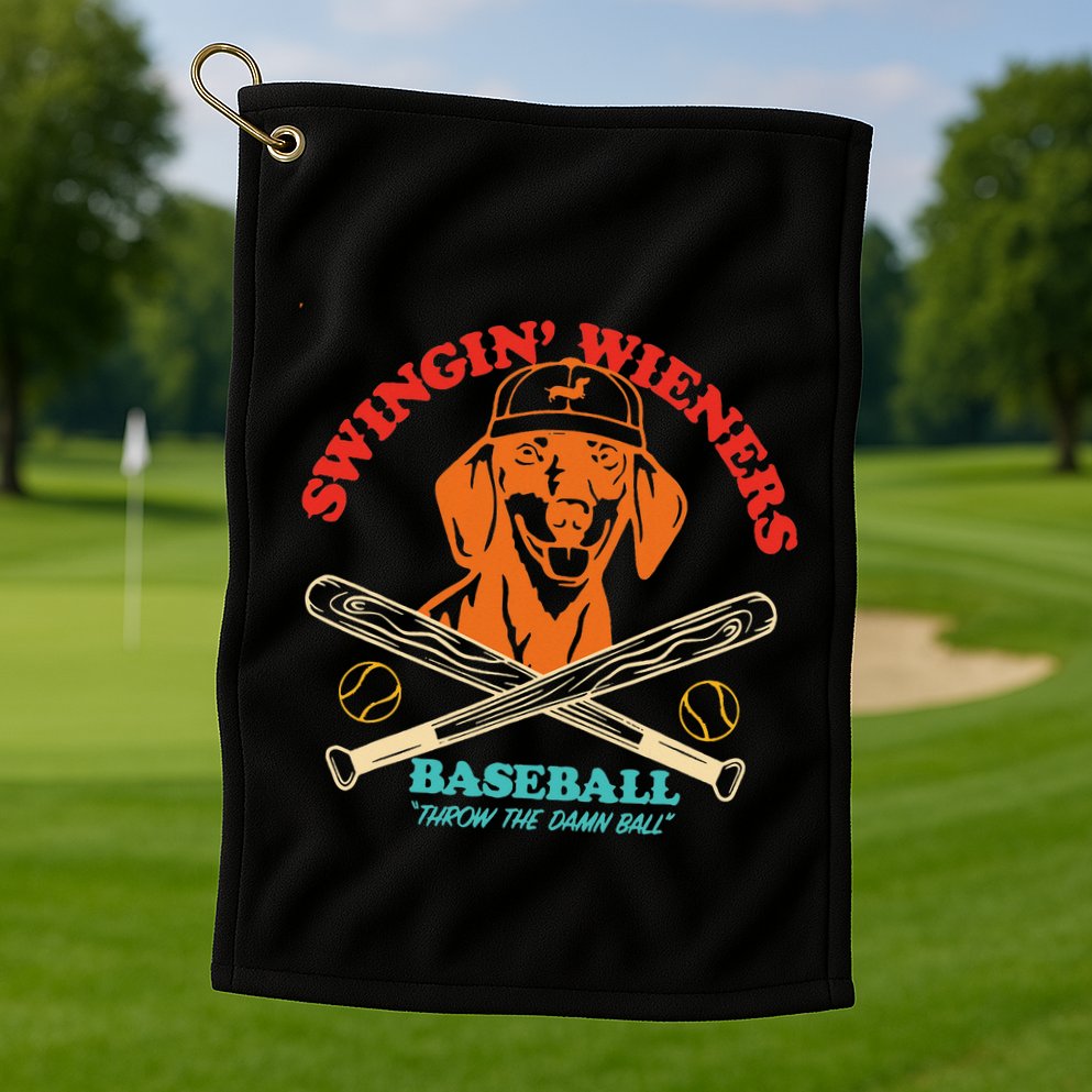 Swingin Wieners Baseball Throw The Damn Ball Golf Towel