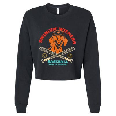 Swingin Wieners Baseball Throw The Damn Ball Cropped Pullover Crew