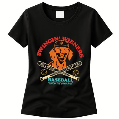 Swingin Wieners Baseball Throw The Damn Ball Womens T-Shirt