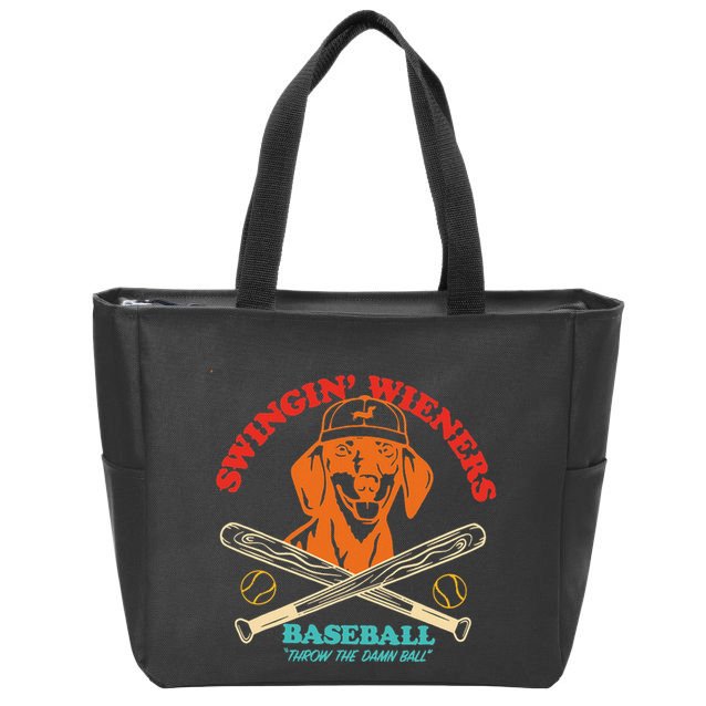 Swingin Wieners Baseball Throw The Damn Ball Zip Tote Bag